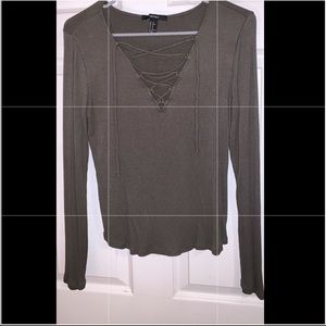 Long sleeve olive green crop top